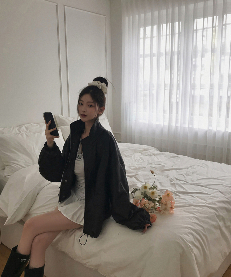 ハイネックレザージャケット PEARL BLACK