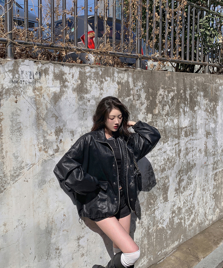 ハイネックレザージャケット BLACK