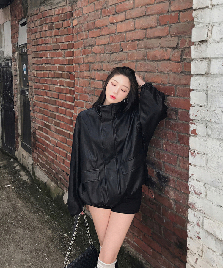 ハイネックレザージャケット BLACK