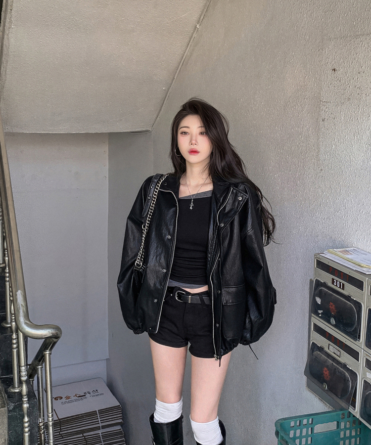 ハイネックレザージャケット BLACK