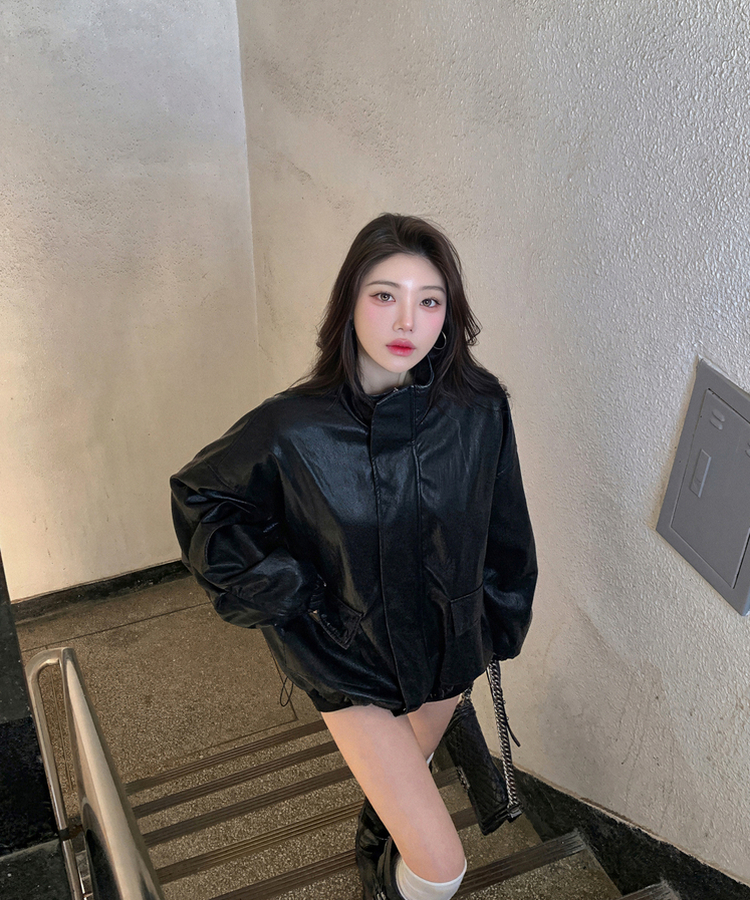 ハイネックレザージャケット BLACK