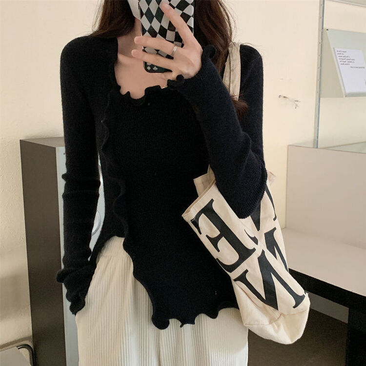 波模様リブTシャツ BLACK