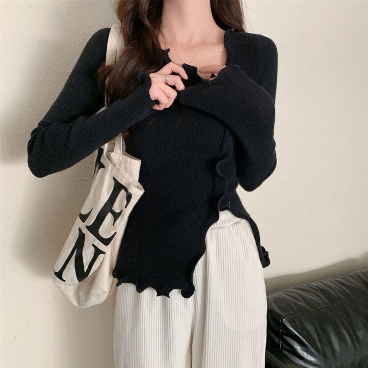 波模様リブTシャツ BLACK