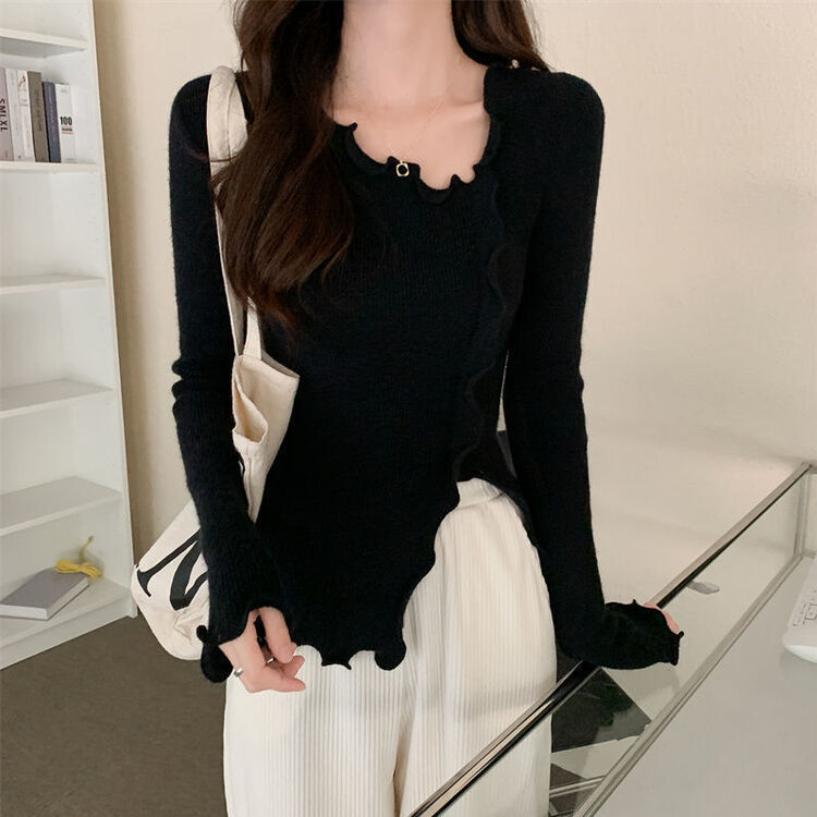 波模様リブTシャツ BLACK