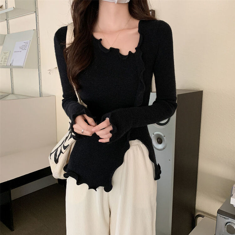 波模様リブTシャツ BLACK