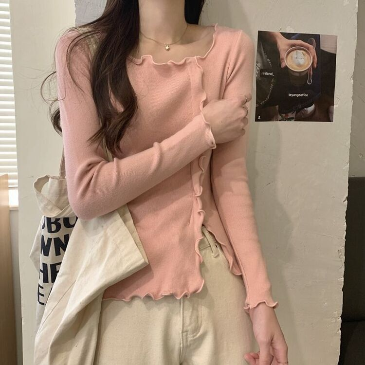 波模様リブTシャツ PINK