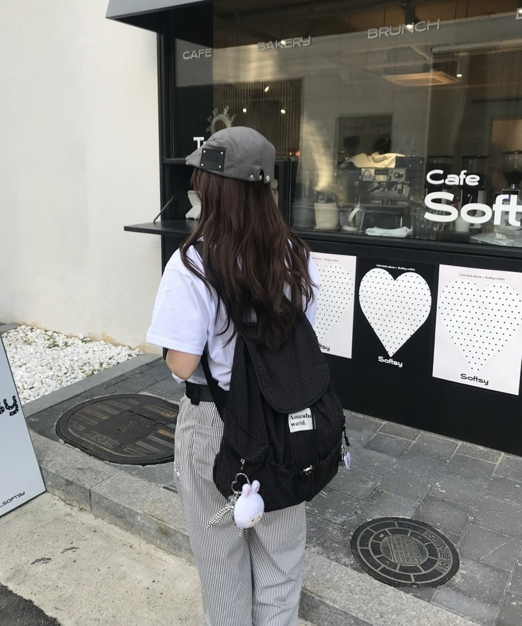 大容量ヴィンテージチェックバックパック BLACK