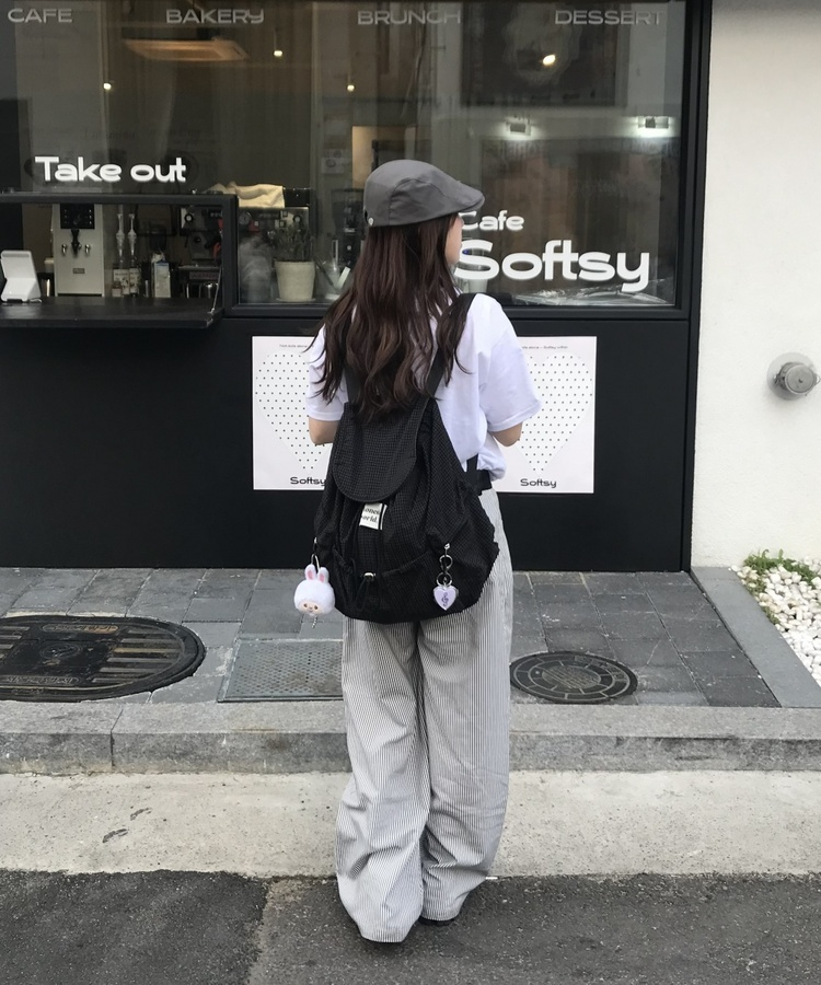 大容量ヴィンテージチェックバックパック BLACK