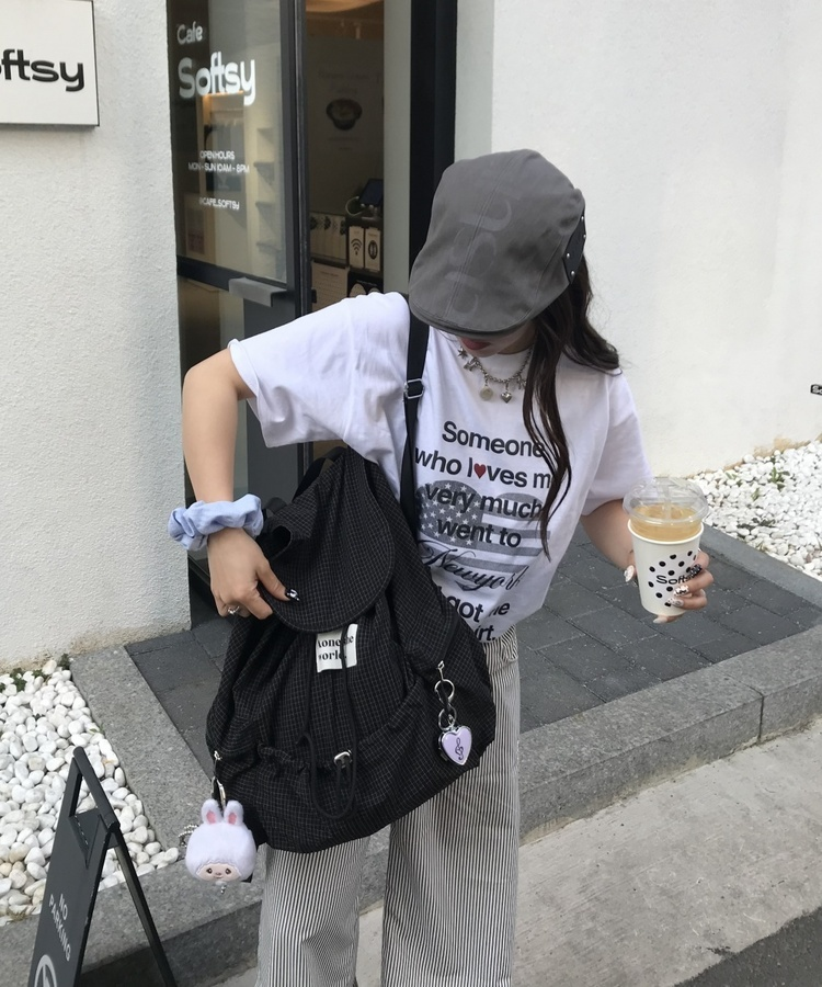 大容量ヴィンテージチェックバックパック BLACK