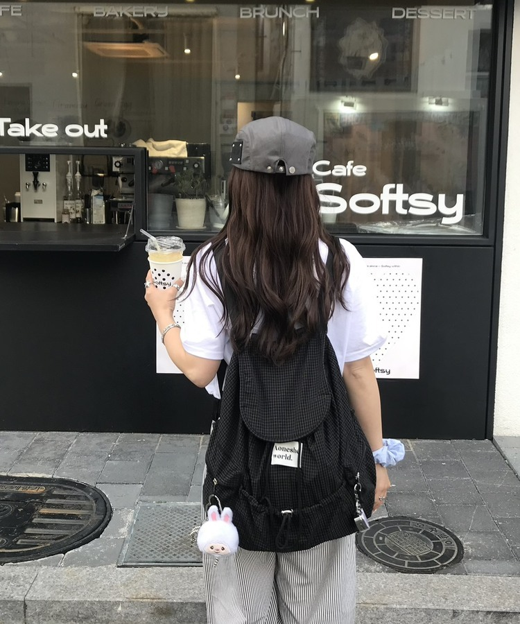 大容量ヴィンテージチェックバックパック BLACK