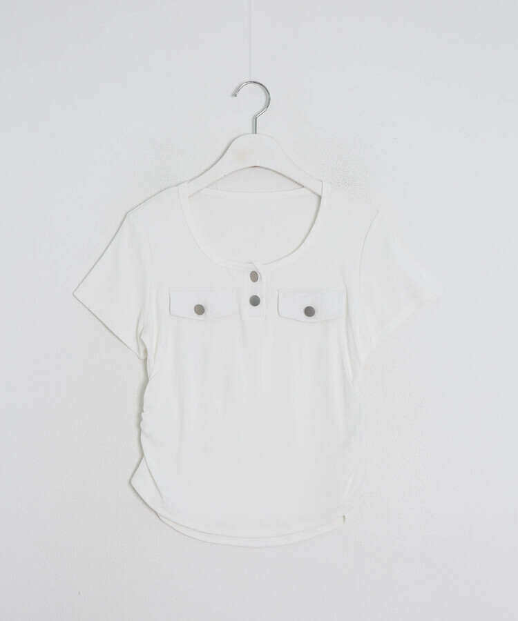 リブヘンリーネッククロップドトップス