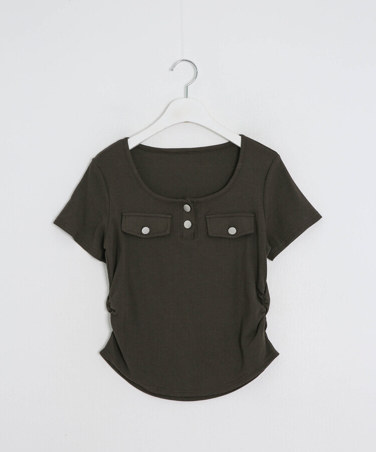 リブヘンリーネッククロップドトップス