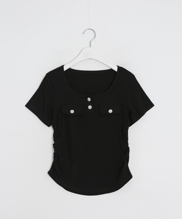 リブヘンリーネッククロップドトップス