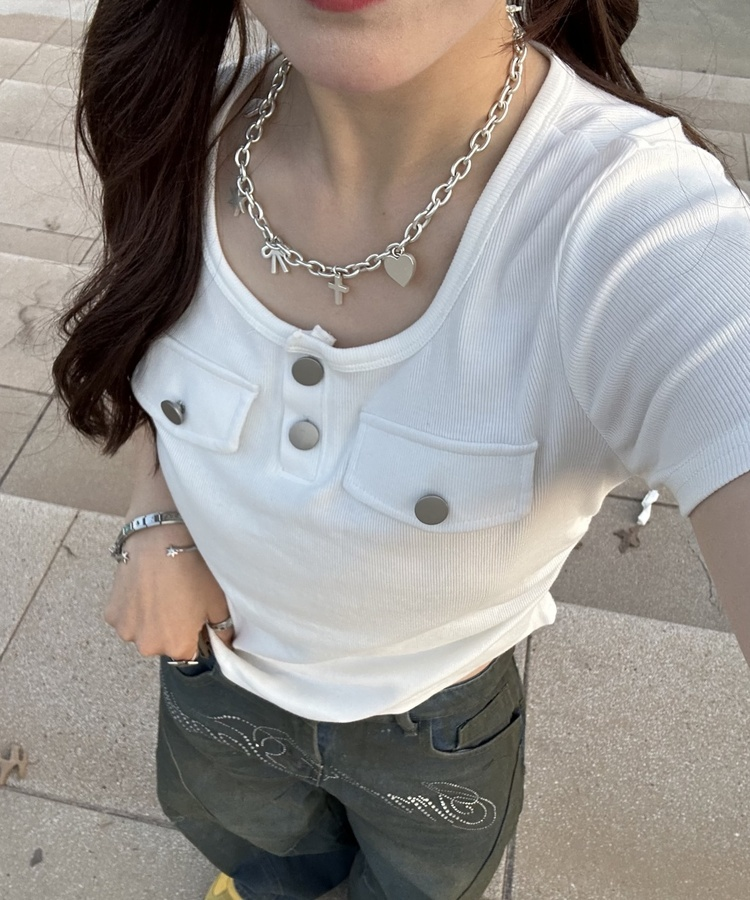 リブヘンリーネッククロップドトップス WHITE