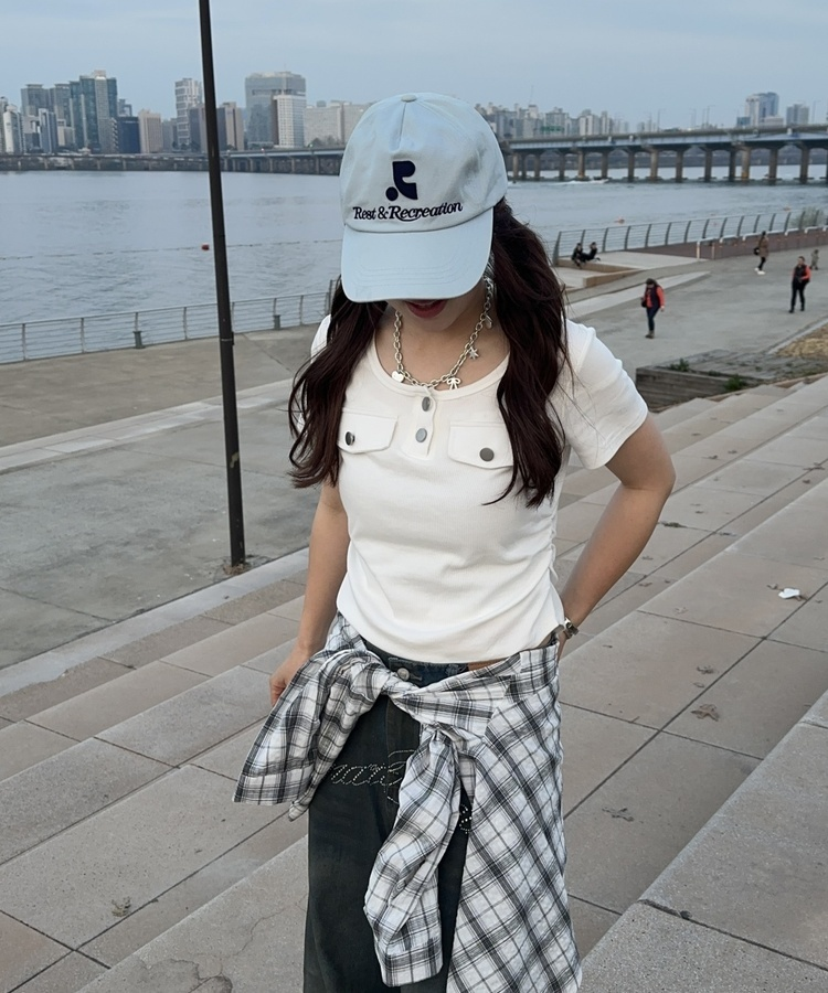 リブヘンリーネッククロップドトップス WHITE