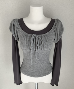 【SET】リボンレイヤード半袖ニットTシャツ