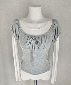 【SET】リボンレイヤード半袖ニットTシャツ