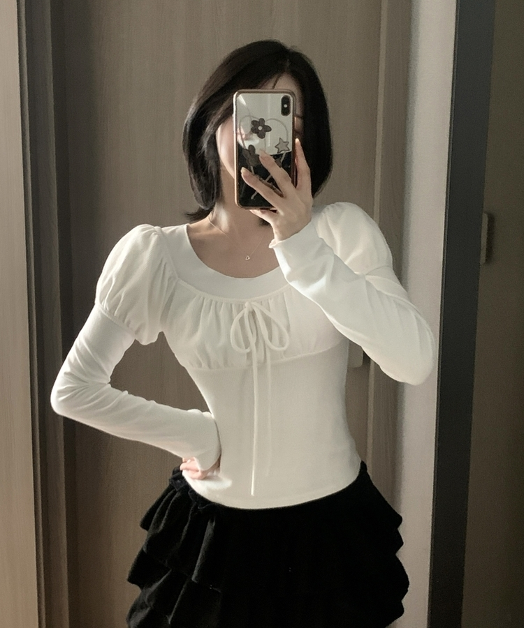 【SET】リボンレイヤード半袖ニットTシャツ IVORY