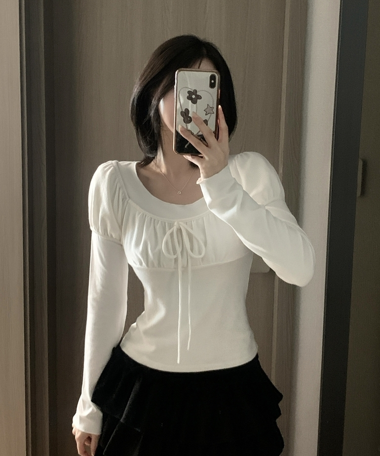 【SET】リボンレイヤード半袖ニットTシャツ IVORY