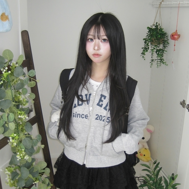 교복위에 툭 세미크롭 빈티지 레터링 러블리 후드집업 교복 아우터 봄 가을 학생 꾸안꾸 캐주얼 개강 개학 그레이