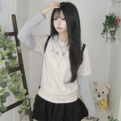 アメカジストライプ長袖Tシャツ OATMEAL