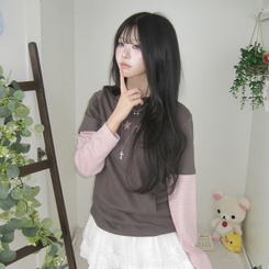 アメカジストライプ長袖Tシャツ CHARCOAL