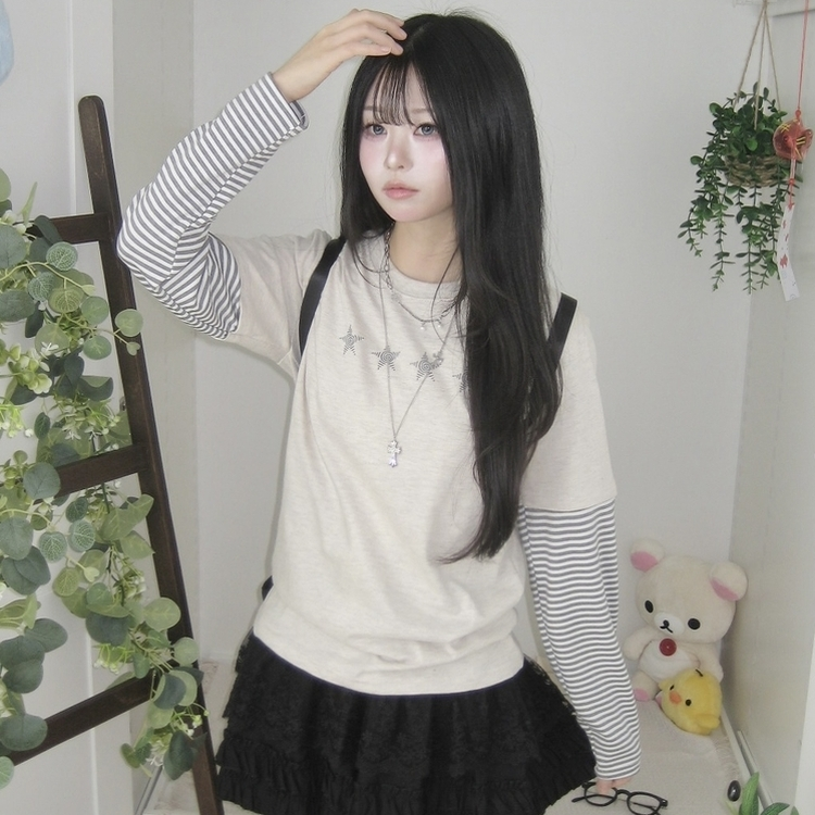 오버핏 빈티지 아메카지 스트라이프 긴팔 티셔츠 개강 데일리 꾸안꾸 오트밀