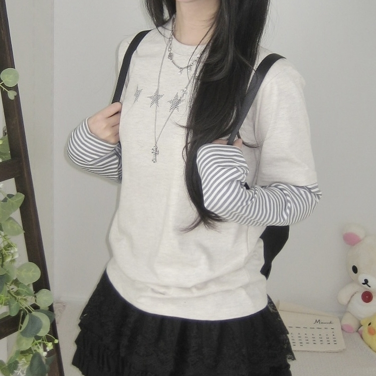 오버핏 빈티지 아메카지 스트라이프 긴팔 티셔츠 개강 데일리 꾸안꾸 오트밀