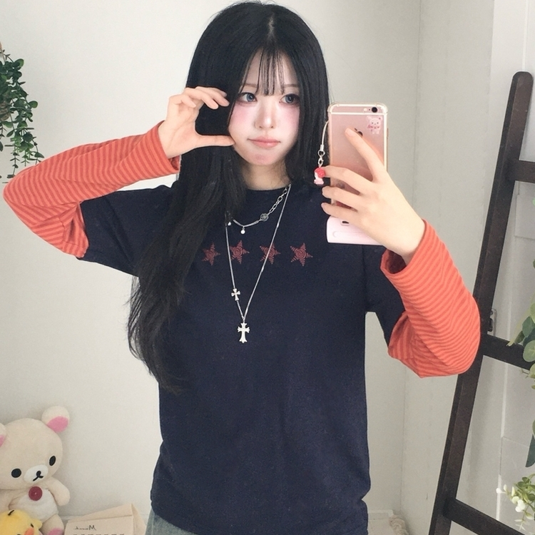 오버핏 빈티지 아메카지 스트라이프 긴팔 티셔츠 개강 데일리 꾸안꾸 곤색