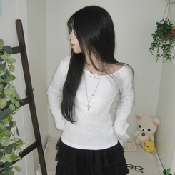 スタッズポイント長袖Tシャツ WHITE