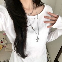 スタッズポイント長袖Tシャツ WHITE