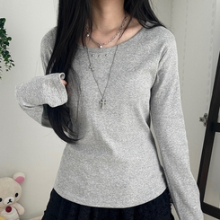 スタッズポイント長袖Tシャツ MELANGE