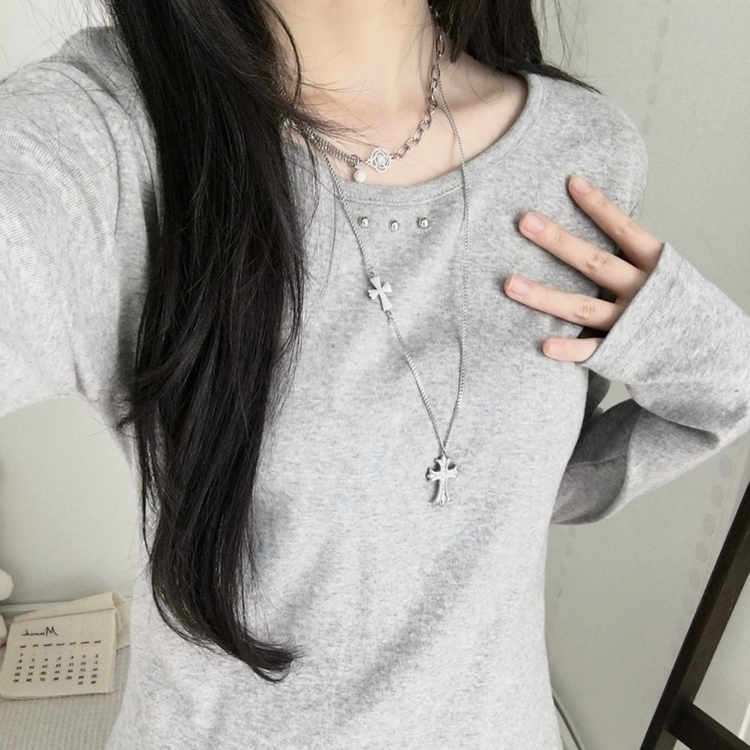 スタッズポイント長袖Tシャツ MELANGE