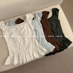 【タイ付き】ドットレースフリル半袖Tシャツ