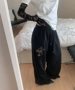 十字パッチピンタックワイドパンツ(6color) BLACK