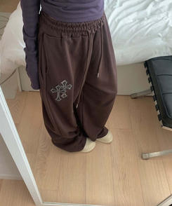 十字パッチピンタックワイドパンツ(6color) BROWN