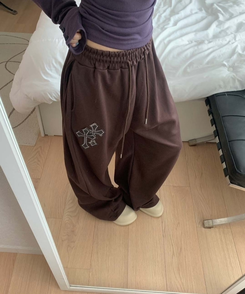 十字パッチピンタックワイドパンツ(6color) BROWN