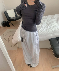 十字パッチピンタックワイドパンツ(6color) MELANGE WHITE