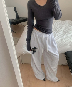 十字パッチピンタックワイドパンツ(6color) MELANGE WHITE