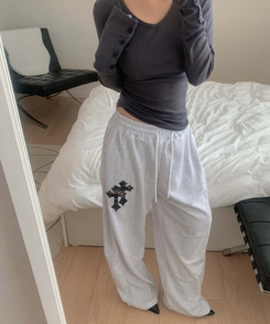 十字パッチピンタックワイドパンツ(6color) MELANGE WHITE