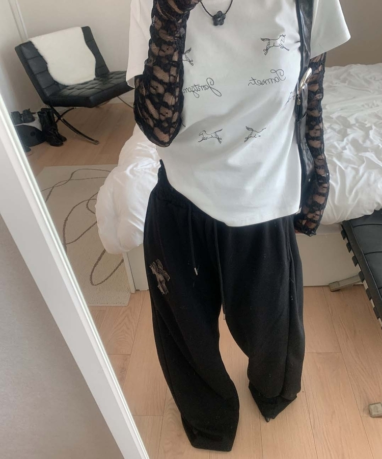 十字パッチピンタックワイドパンツ(6color) BLACK