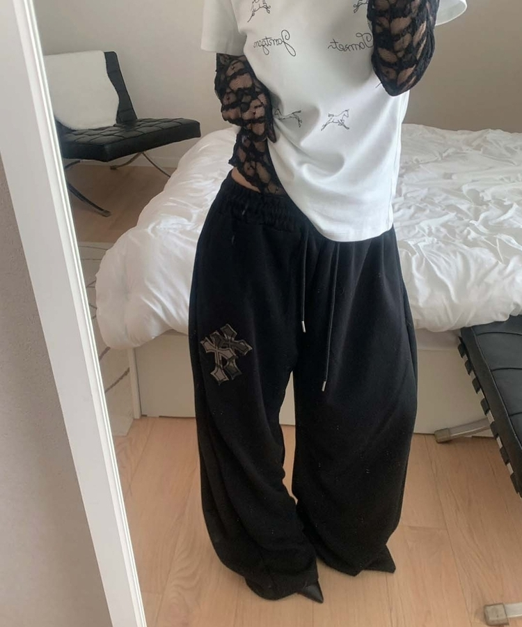 十字パッチピンタックワイドパンツ(6color) BLACK