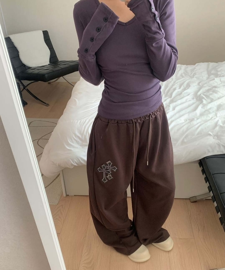 十字パッチピンタックワイドパンツ(6color) BROWN