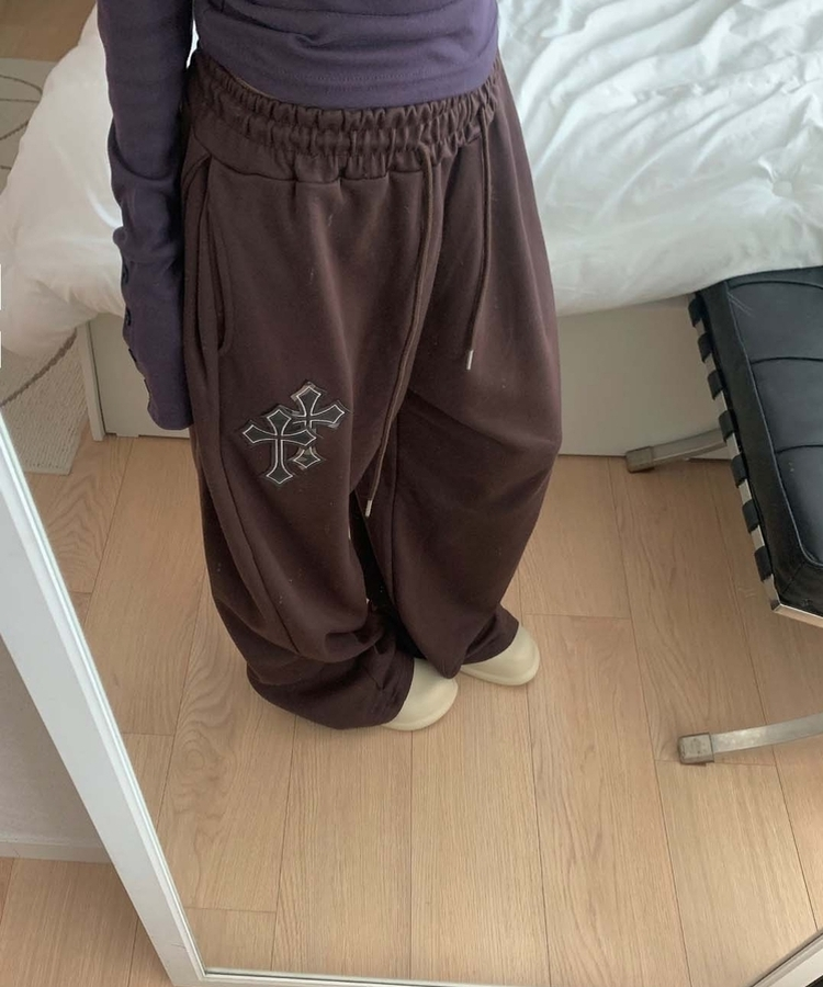 十字パッチピンタックワイドパンツ(6color) BROWN