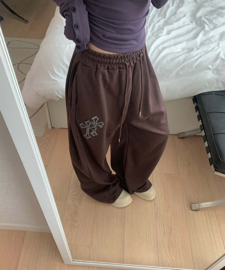 十字パッチピンタックワイドパンツ(6color) BROWN