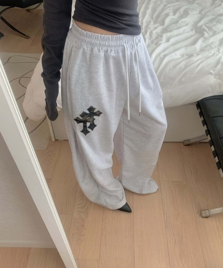 十字パッチピンタックワイドパンツ(6color) MELANGE WHITE