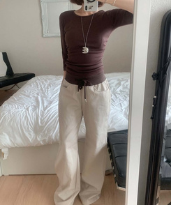 7分丈サイドシアリングTシャツ(10color) BROWN