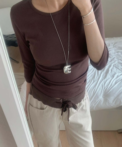 7分丈サイドシアリングTシャツ(10color) BROWN