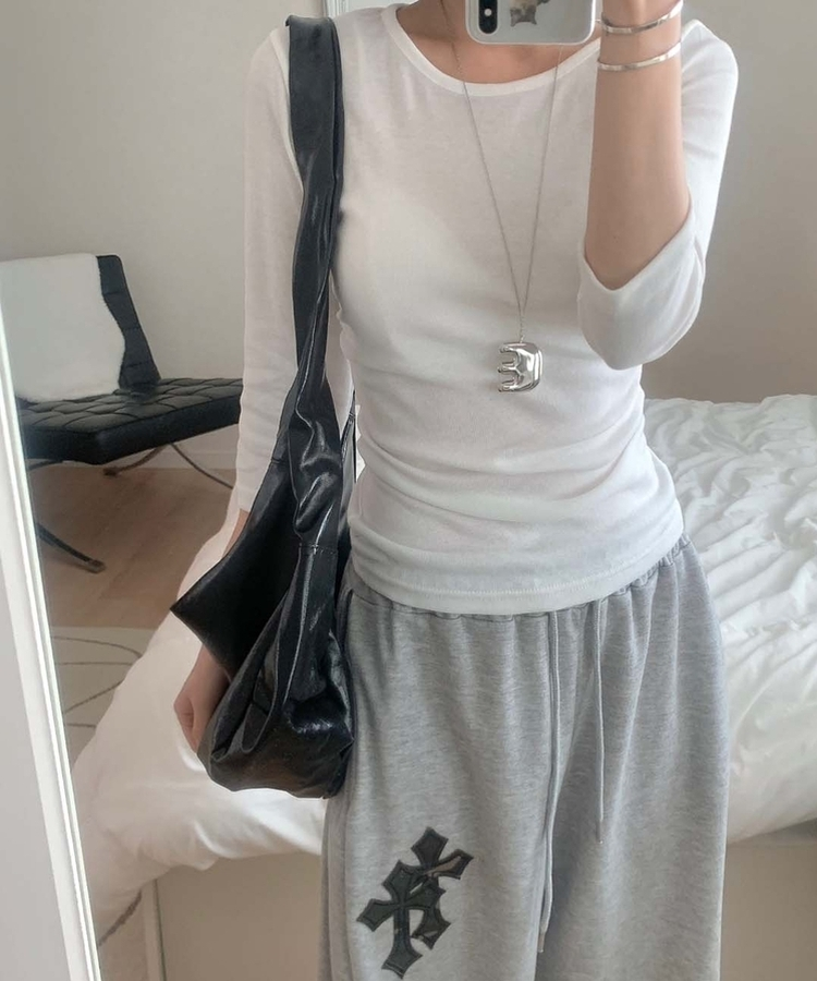 7分丈サイドシアリングTシャツ(10color) IVORY