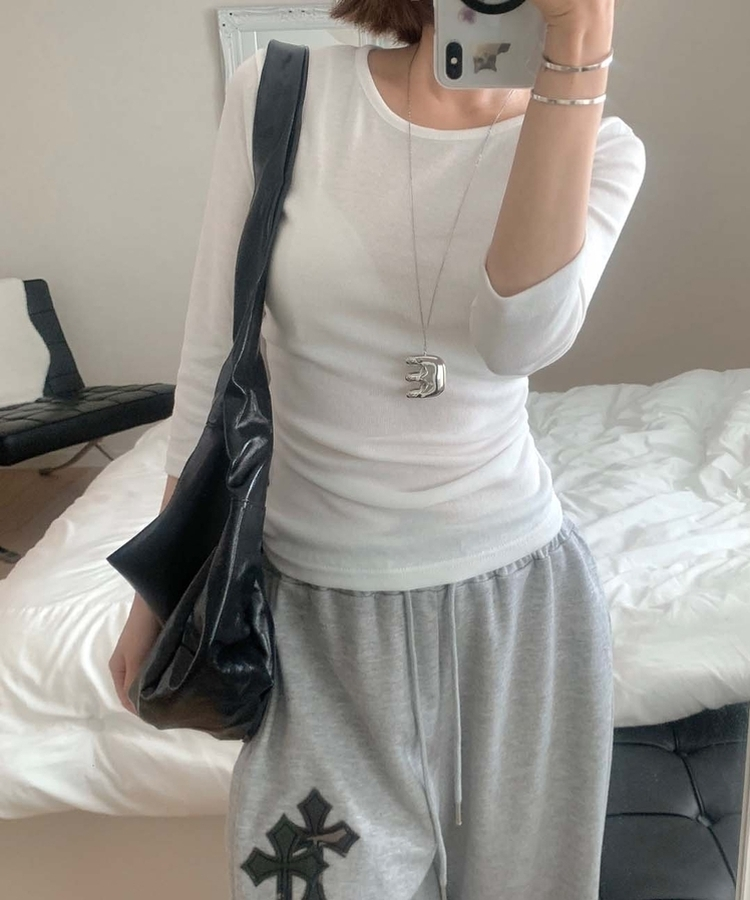 7分丈サイドシアリングTシャツ(10color) IVORY